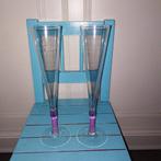 Champagne glazen op roze/paarse steel 2 stuks, Ophalen, Glas of Glazen, Overige stijlen, Glas
