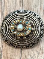 Zilver filigrain broche met pareltjes en turkoois, Ophalen of Verzenden, Zilver