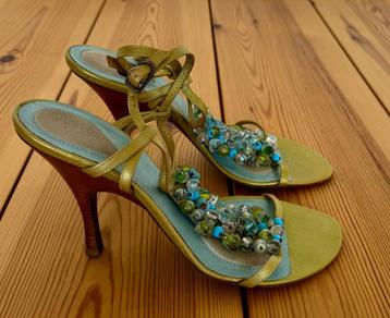 Bottega Veneta Sandalen / Hakken - Leer Groen blauw kralen - beschikbaar voor biedingen