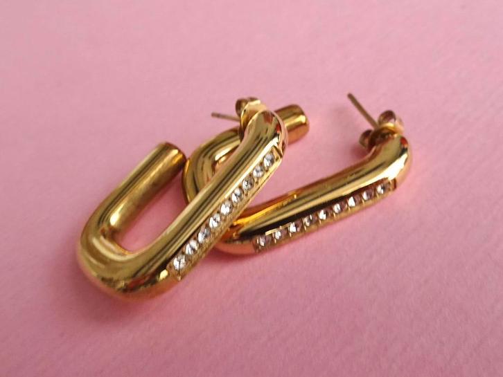 jwg Vintage 90s y2k oorringen oorbellen strass steen goud kl, Sieraden, Tassen en Uiterlijk, Antieke sieraden, Oorbellen, Overige materialen