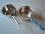 2 RVS Kookpannen met steel (steelpannen) - Gebruikt, Huis en Inrichting, Keuken | Potten en Pannen, Kookpan of Snelkookpan, Gebruikt