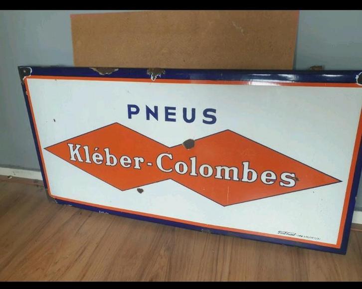 Emaille bord KLEBER banden  96x48cm, Verzamelen, Merken en Reclamevoorwerpen, Zo goed als nieuw, Reclamebord, Ophalen of Verzenden