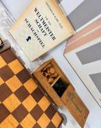 Antiek 1900 Frans handgesneden hout schaak dam schaakbord, Ophalen of Verzenden