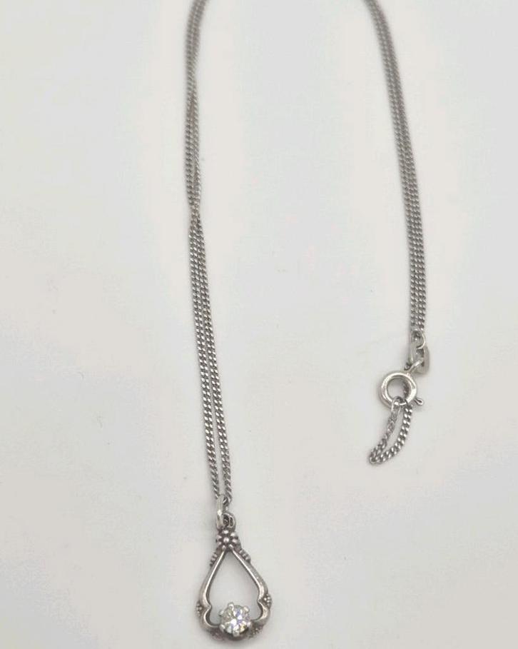 Vintage Zilveren Ketting met Hanger, Sieraden, Tassen en Uiterlijk, Kettingen, Gebruikt, Zilver, Zilver, Met hanger, Met kristal