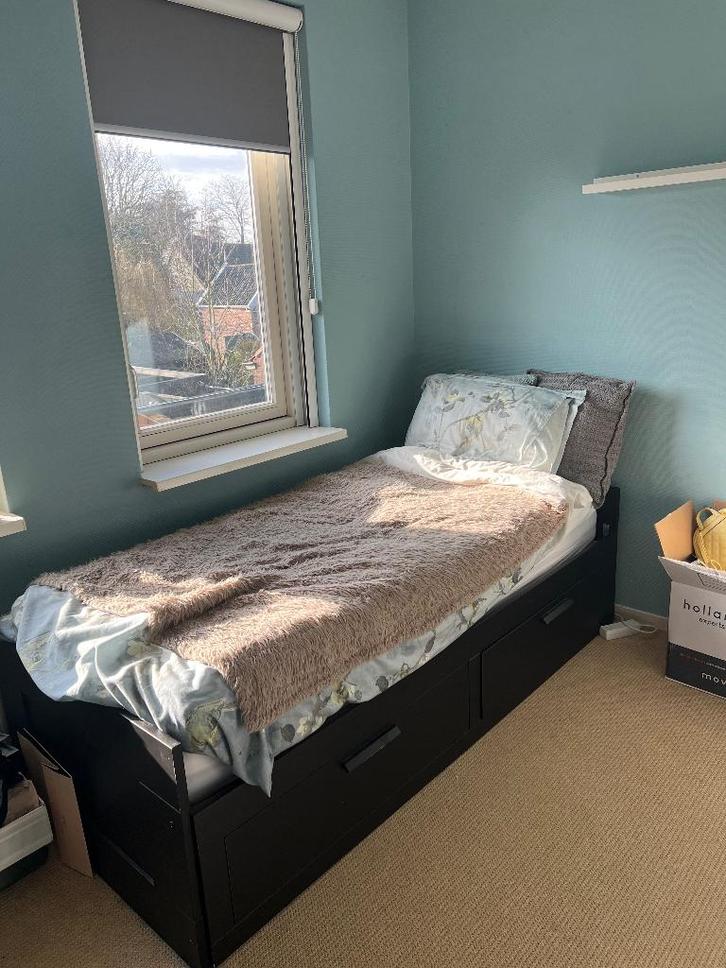 Brimnes uitschuifbed IKEA, Huis en Inrichting, Slaapkamer | Bedden, Gebruikt, Eenpersoons, 80 cm, 200 cm, Hout, Zwart, Ophalen