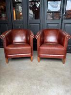 Set Schapenleren Clubfauteuils, Gebruikt, Landelijk Chique, Leer, 75 tot 100 cm