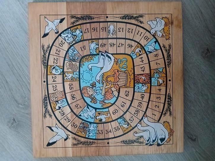 Vintage Houten Ganzenbord Compleet, Hobby en Vrije tijd, Gezelschapsspellen | Bordspellen, Zo goed als nieuw, Een of twee spelers