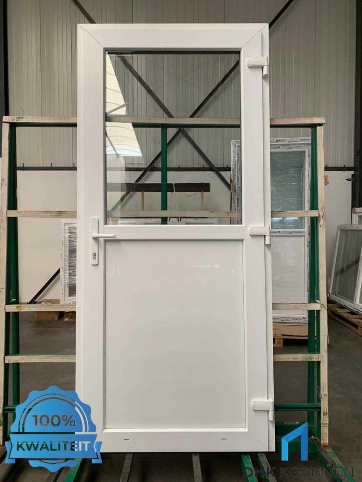 1/2 GLAS NIEUWE KUNSTSTOF BUITENDEUR KOZIJN 98x215, Doe-het-zelf en Verbouw, Deuren en Horren, Nieuw, Buitendeur, 215 cm of meer