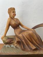 Antiek, art deco schouwbeeld, vintage gipsen Arnova beeld, Ophalen