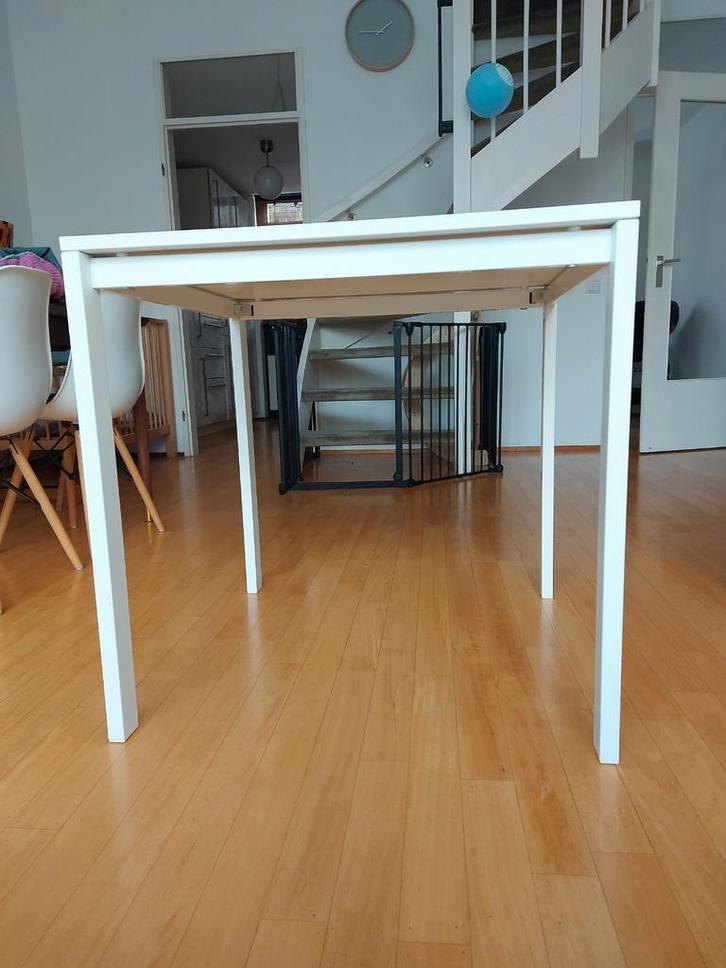 Vierkante Ikea Melltorp tafel wit 75x75x74 cm, Huis en Inrichting, Tafels | Bijzettafels, Vierkant, 75 cm of meer, Ophalen