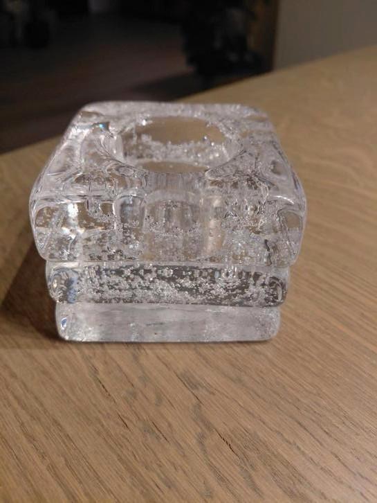 LEERDAM GLAS BLOKKANDELAAR MET POTAS BELLETJES - F. MEYDAM, Antiek en Kunst, Antiek | Glas en Kristal, Ophalen of Verzenden