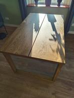 MÖRBYLÅNGA Tafel - Eikenfineer bruin gelazuurd, Ophalen, 100 tot 150 cm, Eikenhout, 50 tot 100 cm