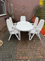 Wit tuinset, Tuin en Terras, Ophalen, 5 zitplaatsen, Kunststof, Gebruikt