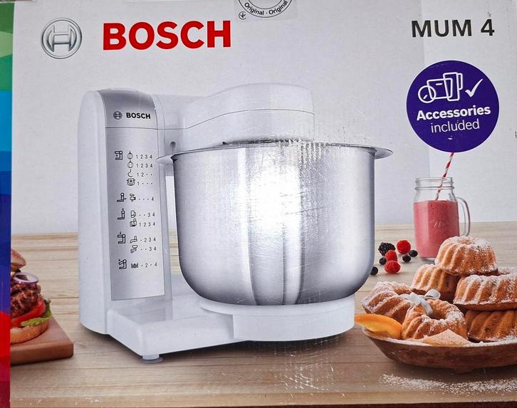 Bosch MUM 4 Keukenmachine - Perfect voor bakliefhebbers!, Witgoed en Apparatuur, Keukenmixers, Gebruikt, 3 tot 4 liter, 3 snelheden of meer