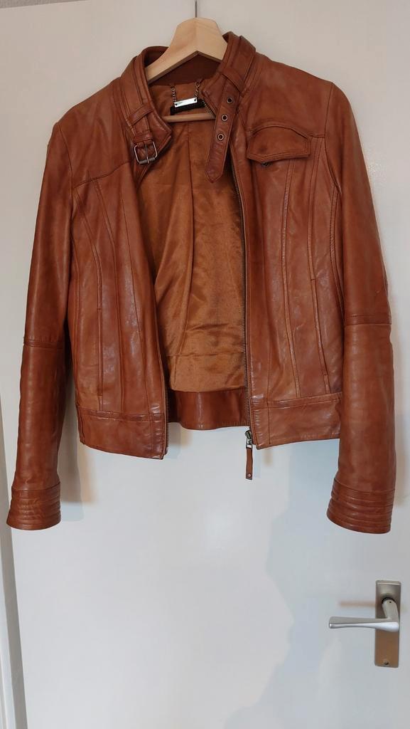 Echt Lederen Dames Jas - Maat S, Kleding | Dames, Jassen | Zomer, Gedragen, Maat 36 (S), Bruin, Ophalen of Verzenden