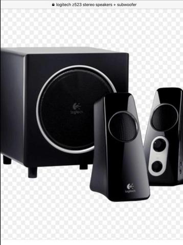Logitech speakerset Z523 met subwoofer spelend te zien, zgan beschikbaar voor biedingen