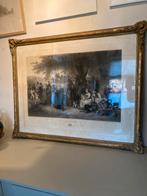 Grote antieke franse bladgouden lijst met prachtige gravure, Ophalen