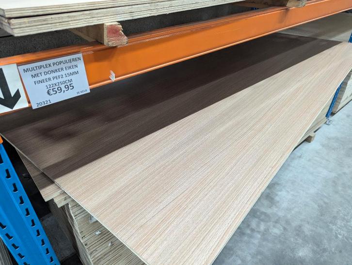 plaat multiplex populieren eiken fineer 15mm, Doe-het-zelf en Verbouw, Platen en Panelen, Zo goed als nieuw, Multiplex, Minder dan 20 mm