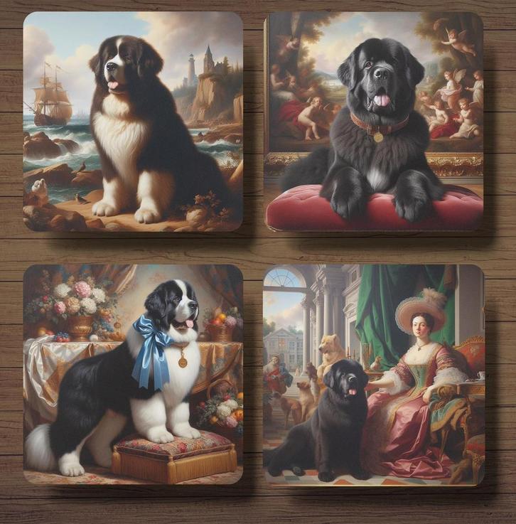 Newfoundlander Barok onderzetters met houder, Huis en Inrichting, Woonaccessoires | Onderzetters, Nieuw, Glas of Kopje, Ophalen of Verzenden