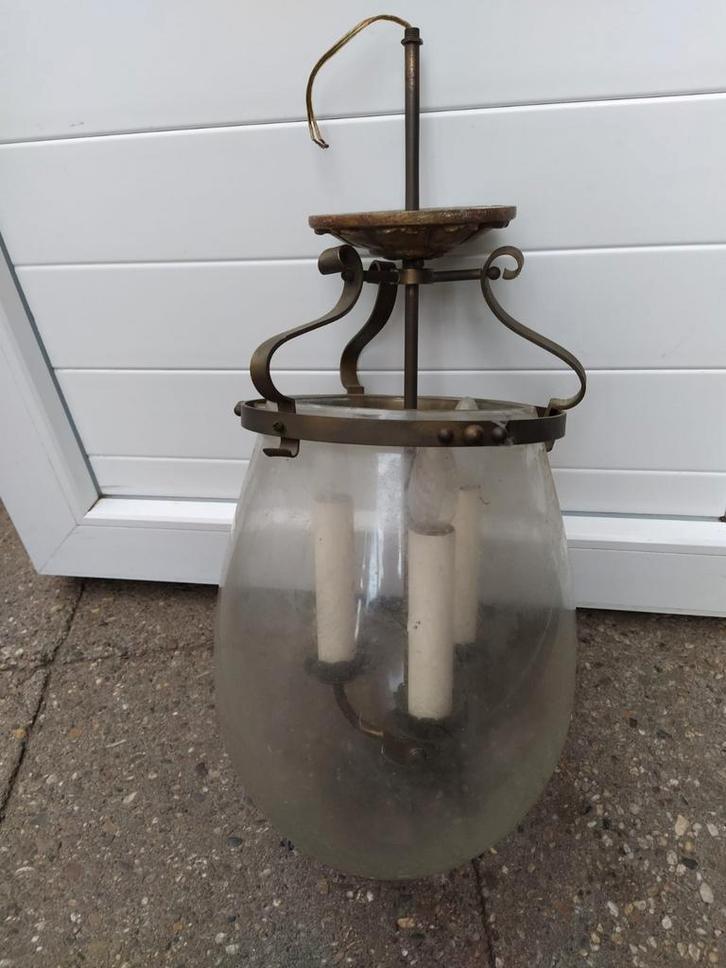 Oude Vintage Hanglamp Jaren '20/'30, Huis en Inrichting, Lampen | Hanglampen, Gebruikt, Minder dan 50 cm, Glas, Verzenden