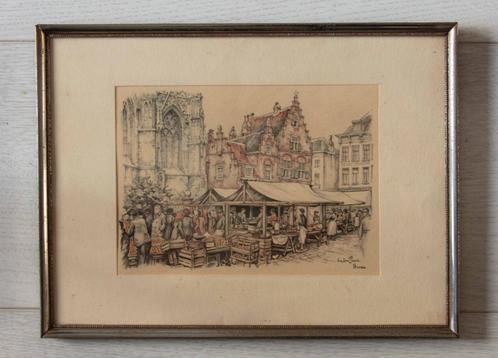 Afbeelding "Breda" van Anton Pieck in lijst, Antiek en Kunst, Kunst | Tekeningen en Foto's, Ophalen