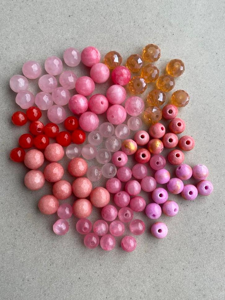 Kralenmix Roze Rood Oranje 6-8mm, Hobby en Vrije tijd, Kralen en Sieraden maken, Nieuw, Kraal, Verzenden