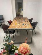 Sfeervolle eettafel + 4 leren kuipstoelen (Goossens), Huis en Inrichting, Tafels | Eettafels, Ophalen, Gebruikt