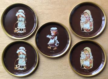 Vintage metalen onderzetters Sarah Kay (5x) beschikbaar voor biedingen