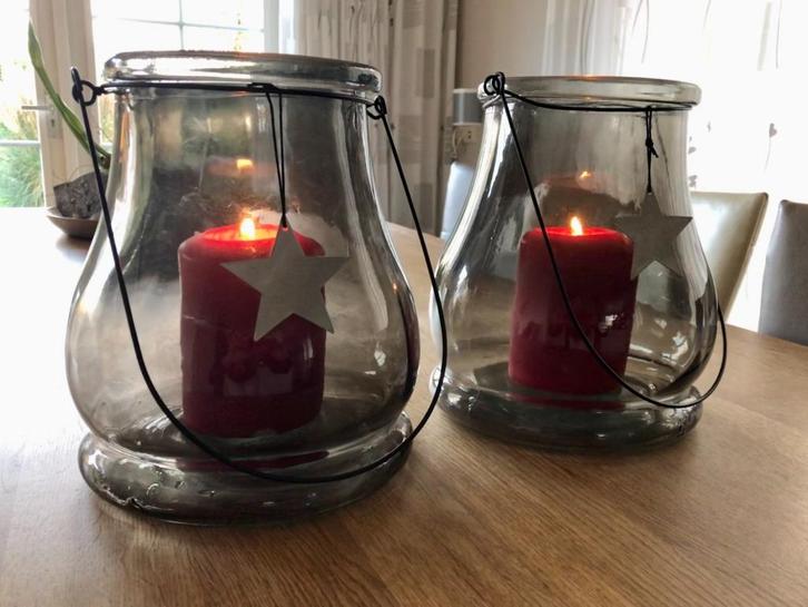 Twee windlichten, Huis en Inrichting, Woonaccessoires | Kandelaars en Kaarsen, Gebruikt, Ophalen of Verzenden