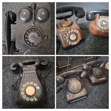 Partij antieke bakelieten en koperen telefoons beschikbaar voor biedingen