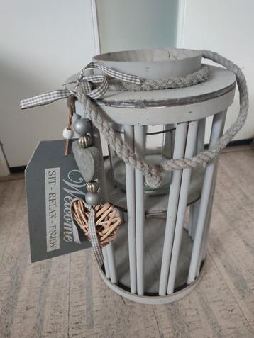 Groot grijs houten windlicht - lantaarn 40 cm beschikbaar voor biedingen