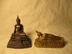 antiek 2x Boedha beeldjes koper brons staand en liggend, Ophalen of Verzenden