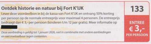 Ontdek historie en natuur bij Fort K'IJK Uitgeest € 3,- p.p., Tickets en Kaartjes, Musea, Drie personen of meer, Ticket of Toegangskaart