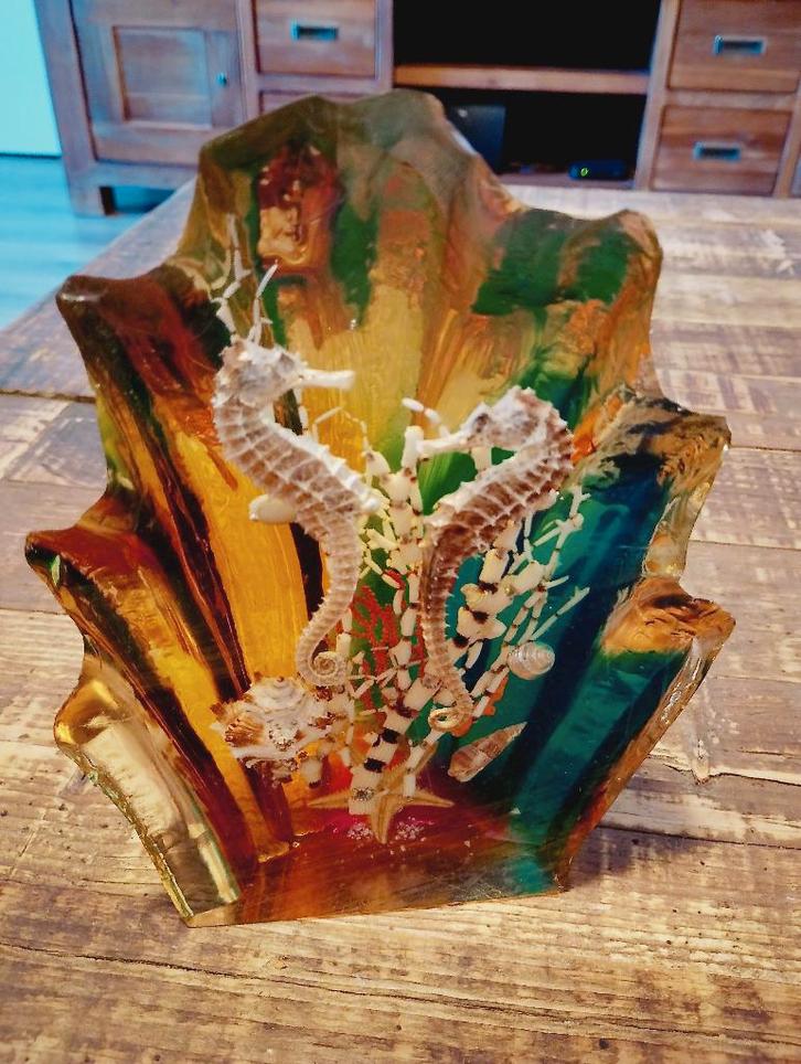 Vintage decoratie met gegoten zeepaardjes en zeedieren, Antiek en Kunst, Curiosa en Brocante, Ophalen of Verzenden