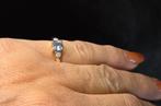 Gouden Vintage ring met aquamarijn en diamant. 2025/673., Ophalen of Verzenden, Goud, Ring, Met edelsteen