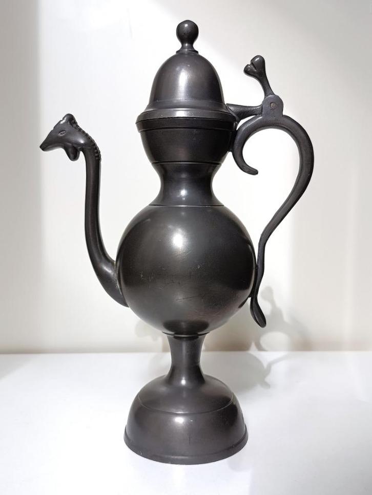 Gemerkte Bollige Tinnen-Kan Klepdeksel Snavel Gieter Tin, Antiek en Kunst, Antiek | Tin, Ophalen of Verzenden