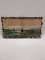 Zeilboten op zee bij zonsondergang, pastel, Ophalen of Verzenden