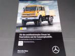 4x Mercedes Unimog folders/brochures: brandweer dubbele cab, Ophalen of Verzenden, Zo goed als nieuw, Mercedes