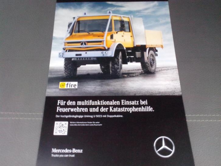 4x Mercedes Unimog folders/brochures: brandweer dubbele cab, Boeken, Auto's | Folders en Tijdschriften, Zo goed als nieuw, Mercedes