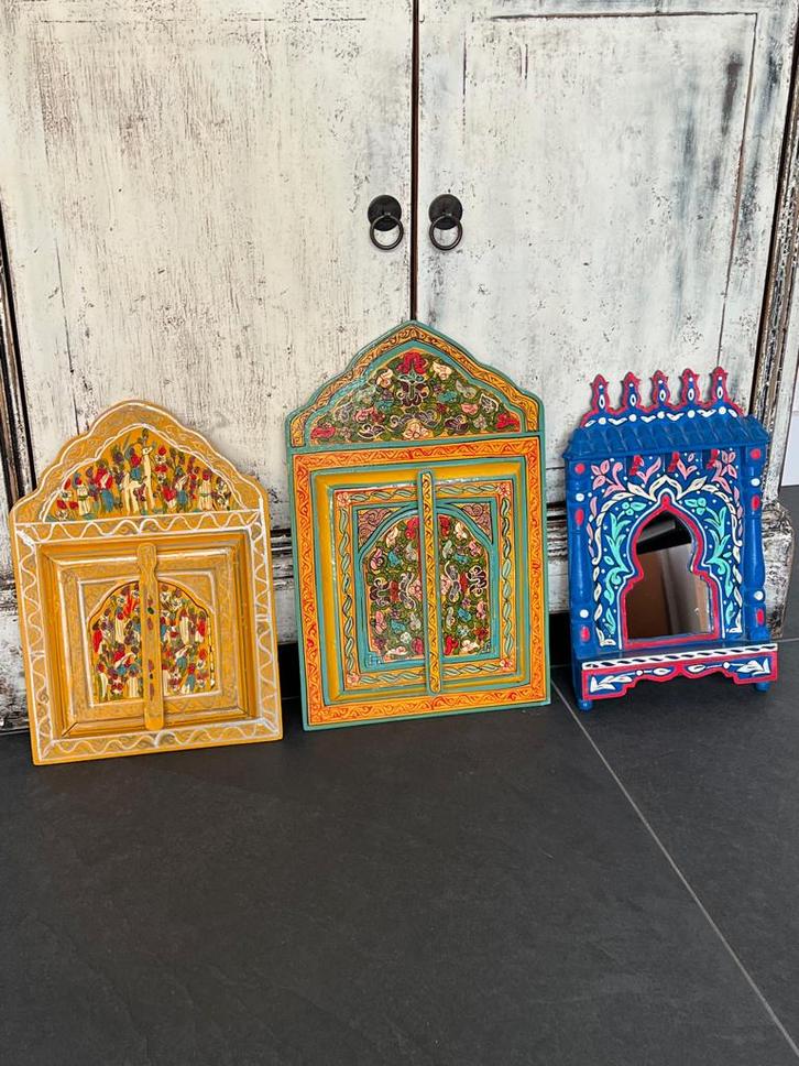 Oosterse Marokko spiegels handbeschilderd oud vintage, Huis en Inrichting, Woonaccessoires | Spiegels, Gebruikt, Minder dan 50 cm