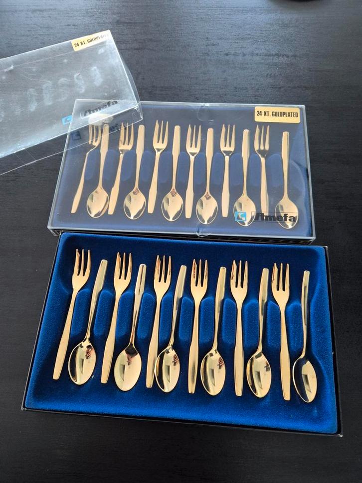 Amefa Goud gebaksvorkjes en lepeltjes NIEUW, Antiek en Kunst, Antiek | Bestek, Ophalen of Verzenden