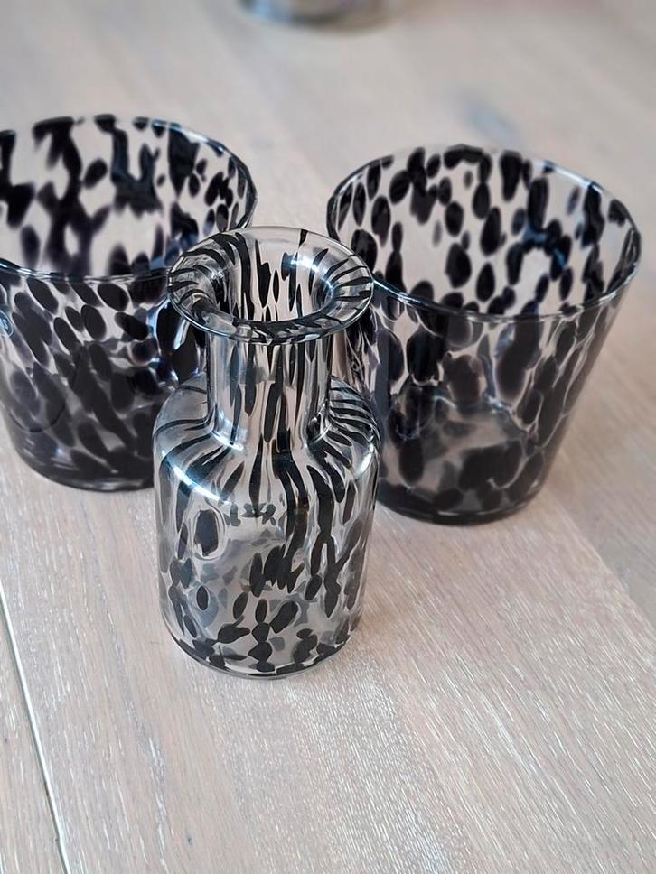 Zwart panter Vaasje met 2 Windlichten - Merk Ideas, Huis en Inrichting, Woonaccessoires | Vazen, Zo goed als nieuw, Zwart, Minder dan 50 cm