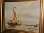 Hollandse meesterwerk c1950 vissers bij bomschuiten V d Berg, Antiek en Kunst, Kunst | Schilderijen | Klassiek, Ophalen