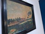 Oude Schilderij met Kerk en Dorpsgezicht, Antiek en Kunst, Ophalen of Verzenden