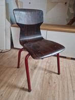 Oud schoolstoeltje - retro donkerbruin hout, Ophalen, Bruin, Eén, Metaal
