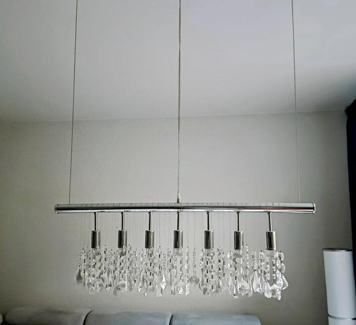 Elegante Hanglamp met Kristallen, Huis en Inrichting, Lampen | Hanglampen, Gebruikt, 75 cm of meer, Glas, Metaal, Ophalen