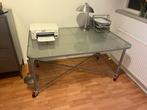 Bureau met glazen plaat, Huis en Inrichting, Bureaus, Ophalen, Met wielen, Gebruikt, Bureau