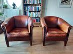 Twee lederen clubfauteuils, Huis en Inrichting, Fauteuils, Ophalen, Gebruikt, Art Deco stijl, 75 tot 100 cm