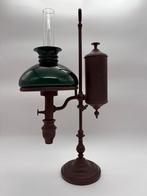Antieke olie Argand Lamp met Groene Kap en Messing Details, Ophalen