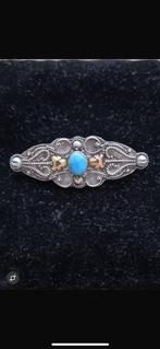 Antieke broche ( zilver en goud ) met turkoois edelsteen, Sieraden, Tassen en Uiterlijk, Broches, Ophalen of Verzenden, Zo goed als nieuw